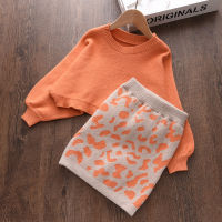 2021 New Fashion Knitting Clothing Sets Baby Girls Autumn Knitwear Cardigan And Suspender Skirt Outfit Kids Printed Clothes Suit