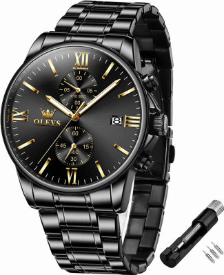 OLEVS Mens Watch Fashion Minimalist Chronograph Quartz Analog Mesh Stainless Steel Waterproof Luminous Watches for Men with Auto Date black gold watch