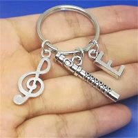 Flute Keychian DIY Keyring Gift for Music Lovers Men Women Fashion Music Note Keychain with Initial Key Chains