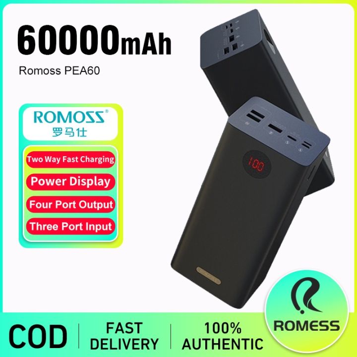 Romoss Pea60 60000mah Powerbank 225w Pdqc 30 Fast Charging Type C Micro Usb Original Power 