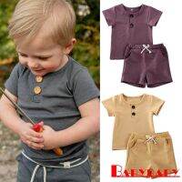 COD SDFGERTERTEEE S♆-New Fashion Baby Boy Short Sleeve Solid T-shirt Drawstring Shorts Set Outfit