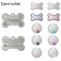 ✧ Personalized Dog ID Tag Custom Metal Engraved ID Name For Puppy Cat Dog Collar Diamond Bone Paw Pet Dog Collar Tags Accessories