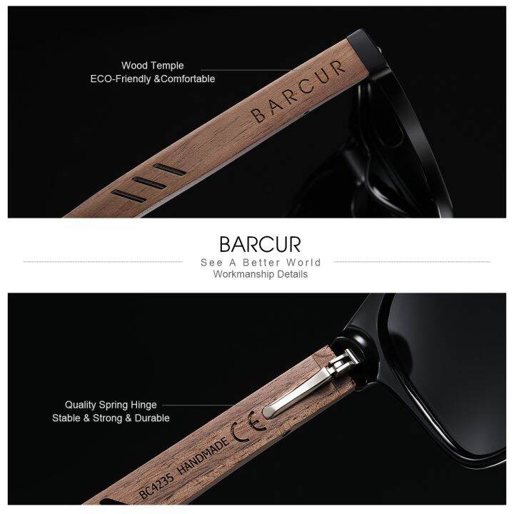 แว่นตากันแดดสีดำวอลนัท-barcur-สำหรับผู้ชายแว่นตาไม้แว่นตากันแดดผู้ชายแว่นตาแว่นโพลารอยด์แว่นตานิรภัยเป็นมิตรกับสิ่งแวดล้อม