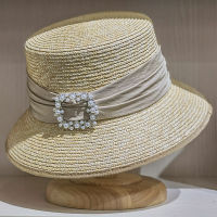 สุภาพสตรี Sun หมวกริบบิ้นกว้าง brim straw หมวกผู้หญิง Cloche BUCKET หมวก Beach Pearl ฤดูร้อน fedoras chuch ชุด Ha fint id UPF50