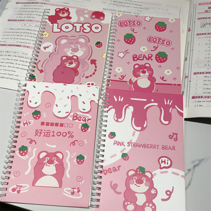 4pcs-set-lotso-a5-spiral-notebook-strawberry-bear-cartoon-spongebob-workbook-thickened