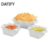 DAFIFY ทุกวัน Bakeware หยักสแควร์เบเกอร์ชาม8นิ้วพอร์ซเลนบนโต๊ะอาหารชุด2