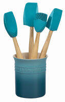 No Le Creuset Silicone Craft Series Utensil Set with Stoneware Crock, 5 pc., Caribbean