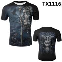 High priestess and skull pattern T-shirt, summer 3D printed mens short sleeve shirt, fashionable style