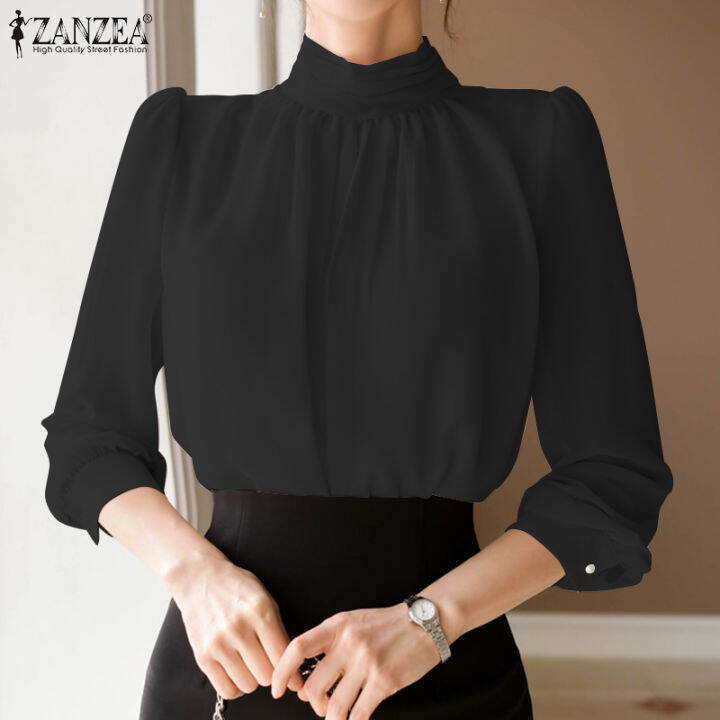 สินค้ามาใหม่-จัดส่งฟรี-fancystyle-zanzea-เสื้อเสื้อมีกระดุมสไตล์เกาหลีสำหรับผู้หญิงใส่เที่ยวหลังคอตั้งจีบฤดูใบไม้ร่วงเสื้อหรูหราเดท-10