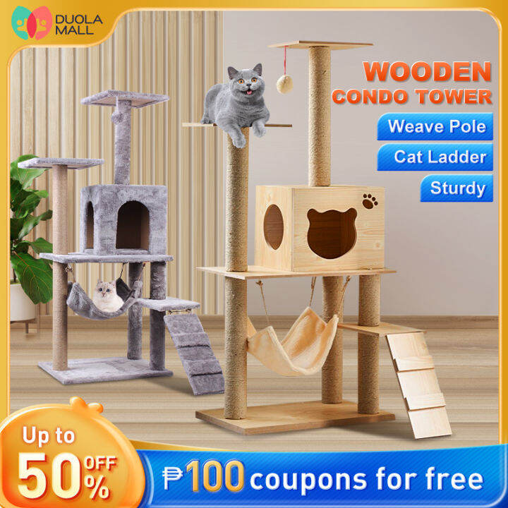 Wooden Cat Tree Cat Condo Bed Scratcher House Cat Tower Hammock Cat wooden-cat-tree-cat-condo-bed-scratcher-house-cat-tower-hammock-cat
