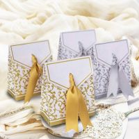 50Pcs Gold Boxes With Chocolate Wedding Favor Gifts Baby Shower Paper Birthday