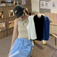 Dilutessa ผู้หญิง Halter ด้านบนสไตล์เกาหลี INS แฟชั่นเสื้อยืดแขนกุดเสื้อด้านบนผู้หญิง