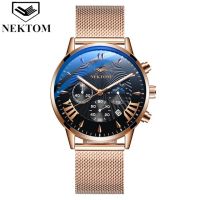 ⌚NEKTOM 82019ปฏิทินธุรกิจนาฬิกาแฟชั่นสแตนเลสโครโนกราฟชายของขวัญนาฬิกาควอตซ์สำหรับ Reloj Hombre