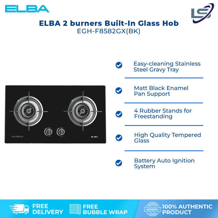 ELBA 2 burners BuiltIn Glass Hob EGHF8582GX(BK) Battery Auto