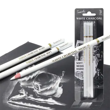 3 Pieces Set Professional Drawing Pencil Sketch Charcoal Pencils Black  White Brown Writing Sketching School Supplies Set Cute 2H-14B 