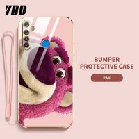 YBD การ์ตูนดิสนีย์สตรอเบอร์รี่เคสโทรศัพท์หมีสำหรับ OPPO Realme 5 Pro Realme 5i 5S 6i C3 C3i Realme Narzo 10 10A 20A ฝาหลัง TPU นิ่มป้องกันการแตก (ฟรีสายคล้อง)