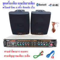 ชุดเครื่องเสียง แอมป์ขยายเสียง พร้อม ลำโพง6.5นิ้ว ลำโพงติดผนัง ลำโพงแขวน รหัส AV-310+65B By