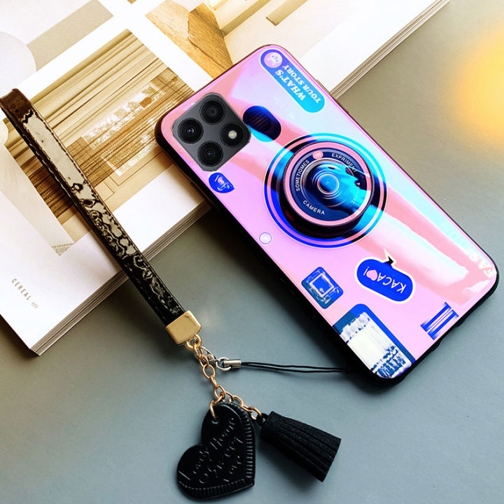 gloden-tree-for-honor-x8-4g-5g-case-camera-pattern-stand-beautiful-tassel-hand-strap-protective-back-cover-couple-cases