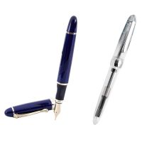 JINHAO 1ชิ้น X450 18 KGP 0.7มม. หัวปากกาแบบกว้างปากกาหมึกซึมฟ้า &amp; 1ชิ้น992ปากกาหมึกซึม (โปร่งแสง) สีขาวโปร่งแสง