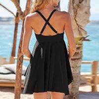 [Ladymiss] Woman Two Piece Set Of Solid Color Cross Strap Maternity Swimsuit Skirt~SHEIN