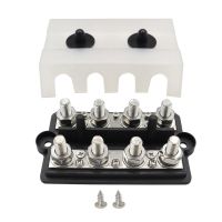 12V Power Distribution Block 250A Bus Bar Terminal Block พร้อมฝาครอบ M8 M10 8 Way Terminal Studs 48VDC 300VAC สำหรับรถเรือ