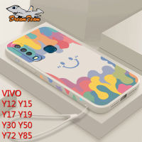 สำหรับ VIVO Y12 Y15 Y17 Y50 Y30 Y85 1901 1902 1904 Y19การ์ตูนน่ารัก1940เคสโทรศัพท์หน้ายิ้มขอบตรงฝ้าเคสโทรศัพท์ซอฟท์ๆสไตล์ทีพียูปลอกซิลิโคน + สายคล้องสั้น