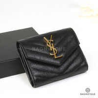 NEW YSL TRIFOLD WALLET SHORT BLACK CHEVRON GHW