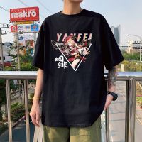 มีสินค้า Kawaii เกม Genshin Impact O-คอสั้นแขนเสื้อ Tees Tops Haraajuku Cool Xiao/Kujo Sara/Yan Fei พิมพ์ Unisex ขนาดใหญ่ Tshirts