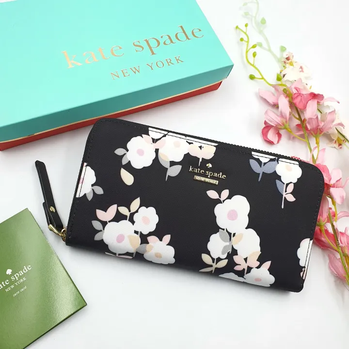 Kate Spade Classic Lyla Wallet - White Flowers Concept Design in Black  Nylon Zip Around Wallet | Lazada PH