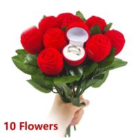 Creative Rose Flower Ring Box Flocking Flowers Wedding Engagement Marriage Valentine Day Gift Rings Box Jewelry Package Cases