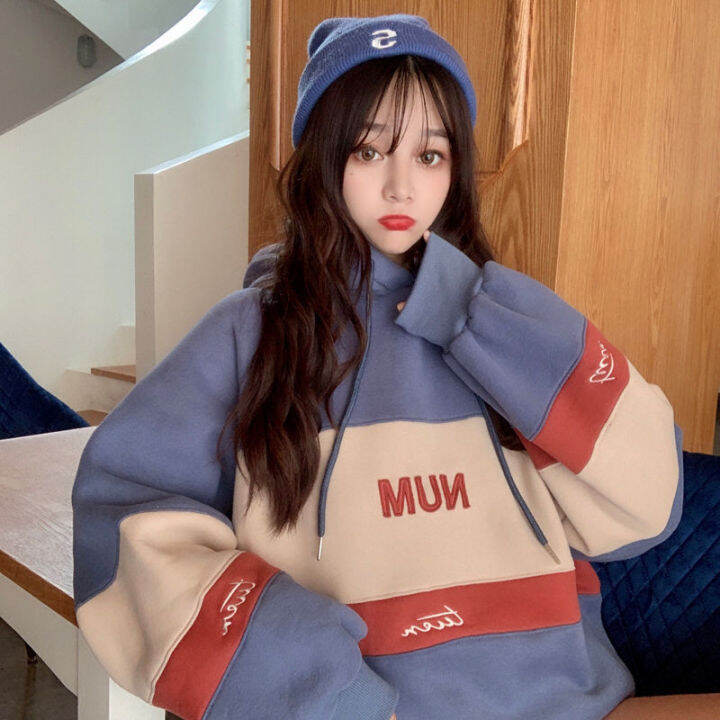VOGUEBIBLE เสื้อฮู้ดหญิง สไตล์เกาหลีBaju Perempuanเย็บสีเสื้อกันหนาว ...