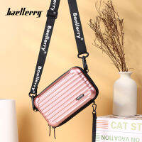 Baellerry กระเป๋าเก็บของผู้หญิงรุ่นใหม่เคสแข็ง PC กระเป๋าสะพายไหล่ลายทางกระเป๋าเครื่องสำอางมินิกล่องผู้หญิง