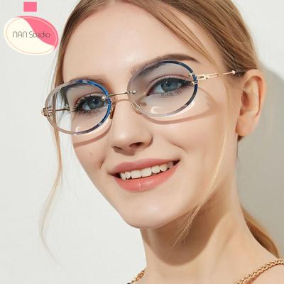 LYGJZC อินเทรนด์ บุคลิกภาพ คลาสสิค ชาย หญิง แว่นตาป้องกันรังสี แว่นสายตาป้องกันรังสีสำหรับผู้หญิง แว่นตา Frameless กรอบโลหะ แว่นตาป้องกันรังสีสำหรับผู้หญิง เฉดสี แว่นตาผู้หญิง แว่นตากันแดดปิดกั้น แว่นกันแดดทรงกลม