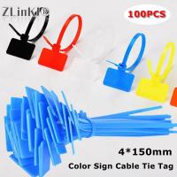 100Pcs 4*150mm Color Sign Cable Tie Tag Nylon Label Sign Plate Wire Network Cable Easy Mark Buckle Self-locking Zip Ties Cable Management