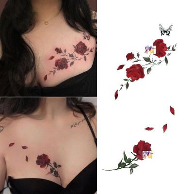 Rose petal sexy tattoo stickers chest collarbone ins women waterproof and durable flower stickers beautiful personality