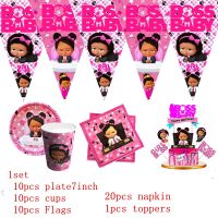 [Afei Toy Base]การ์ตูน Black Girl Baby Boss วันเกิด Disposable Tableware งานแต่งงานตกแต่งผ้าปูโต๊ะถ้วย Baby Shower ตกแต่ง Kids