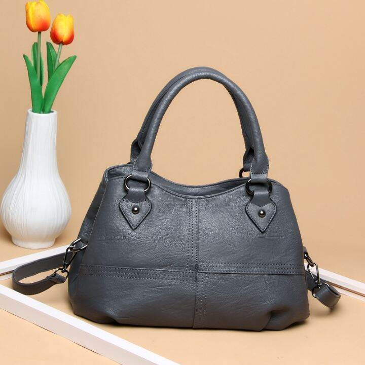 handbag-branded-กระเป๋าสตรี-2020-ใหม่กระเป๋าแม่วัยกลางคนเย็บหนังนิ่มกระเป๋าถือสามชั้นวัยกลางคนและผู้สูงอายุกระเป๋าสะพายข้างเดียว