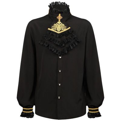HOT11★Men Victorian Shirt Vampire Pirate Ruffled Steampunk Shirt Medieval Renaissance Victorian Costume Clothing