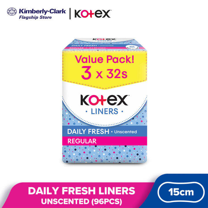 KOTEX Liners Regular Unscented (32pcs x 3) Lazada