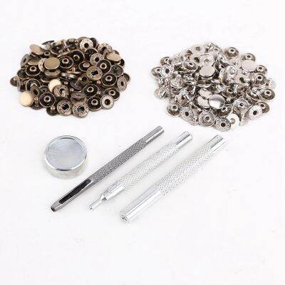 25pcs silver + 25 pcs bronze 10mm Snap Button Metal + tool set for leather handbags