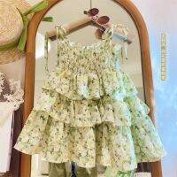 2-8Y Kids Girls Summer Green Layered Dress Lace Up Strap A-Line Cute Vestidos Children Casual Knee Length Princess Frocks 2023  by Hs2023