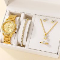 【YF】✈  6PCS Set Luxury Necklace Earring Rhinestone Fashion Wristwatch Ladies Watches