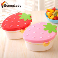 SunnyLady กล่องข้าวกลางวันรูปสตรอเบอร์รี่น่ารักสำหรับเด็กพร้อมช้อนส้อม2ชั้นกล่องใส่อาหารที่จัดเก็บผลไม้อาหารความจุมาก