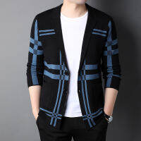 【 Stock】Men ถักเสื้อกันหนาว2021แฟชั่นผู้ชายคุณภาพสูงยี่ห้อ Slim ลายแขนยาวชุดสูท Cardigan โค้ทแจ็คเก็ตขนแกะ