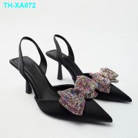 bowknot outside the new female sandals summer pink diamond light mouth slingback heels