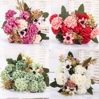 【CC】 1 Bouquet Artificial Flowers Hydrangea Silk Fake with Leaves flores for Garden Wedding Decoration