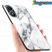 Jingsanc เคสโทรศัพท์ VIVO Y02s 9H Marbled กระจกนิรภัย + ขอบ TPU นุ่มป้องกันรอยขีดข่วนเคสด้านหลัง