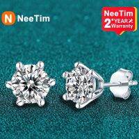 Neetim D Color 0.5 CT 100% Moissanite สตั๊ดหูสำหรับผู้หญิงตุ้มหู925เงินชุบขาวชุบเพชรผ่านการทดสอบ