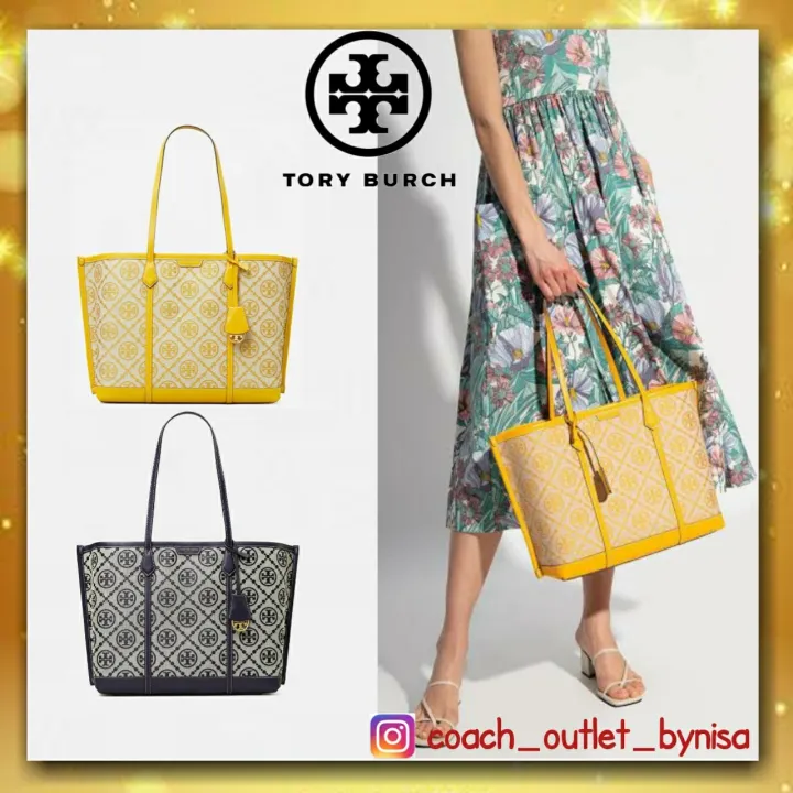 ของแท้? TORY BURCH PERRY T MONOGRAM JACQUARD TRIPLE COMPARTMENT TOTE |  