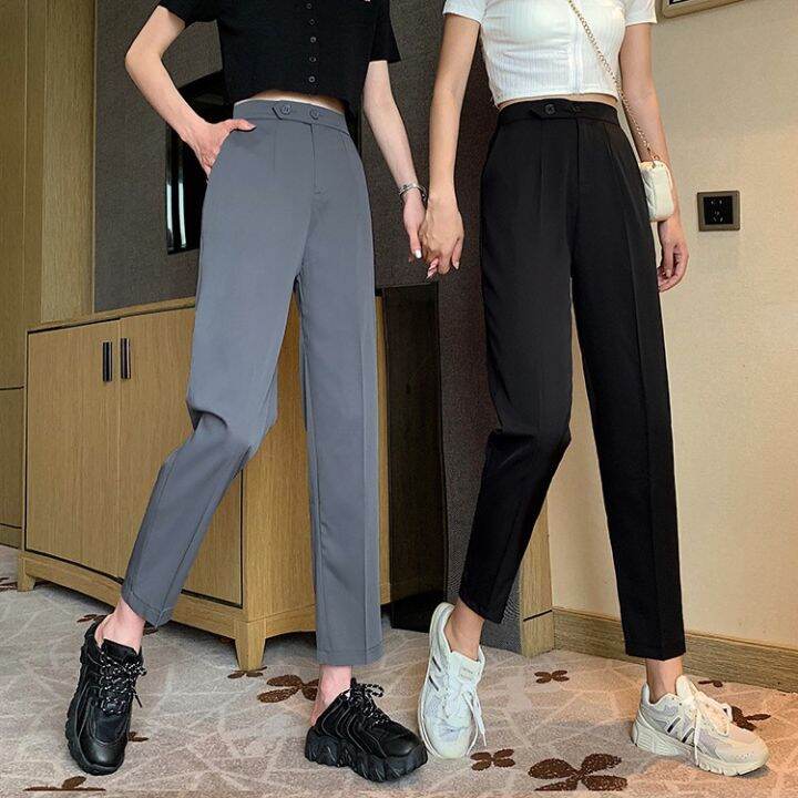 free-shipping-loose-casual-pants-women-high-waist-wide-leg-thin-suit-trousers